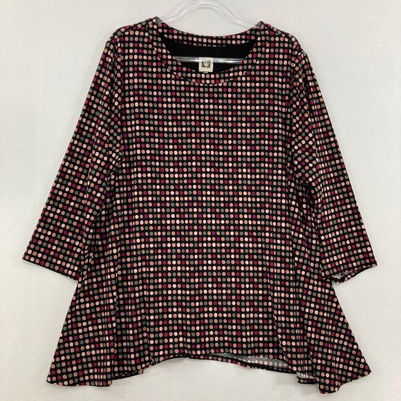 Anne Klein size 2X Multi Color Polka Dot Stretch Knit 3/4 Sleeve Blouse Office - Picture 1 of 9